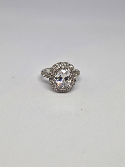 White Finish Oval Solitaire Zircon Ring