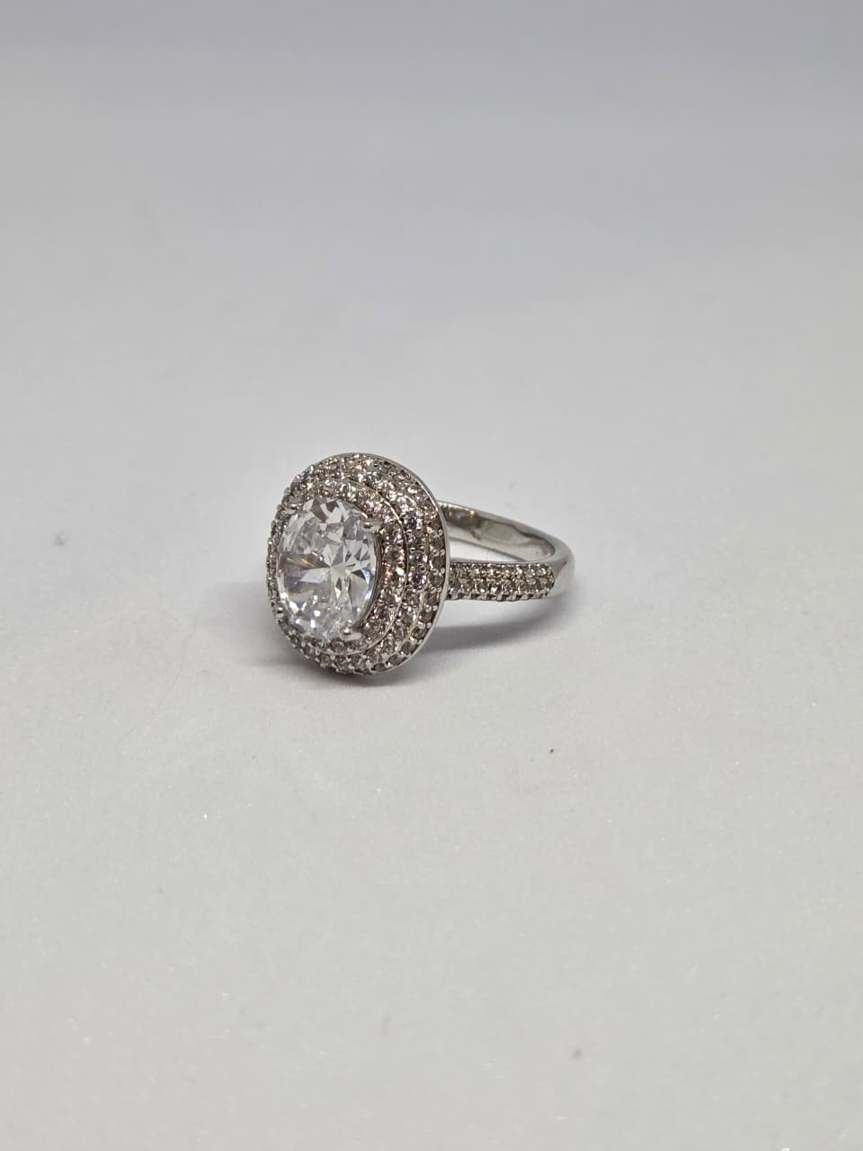 White Finish Oval Solitaire Zircon Ring