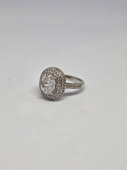 White Finish Oval Solitaire Zircon Ring