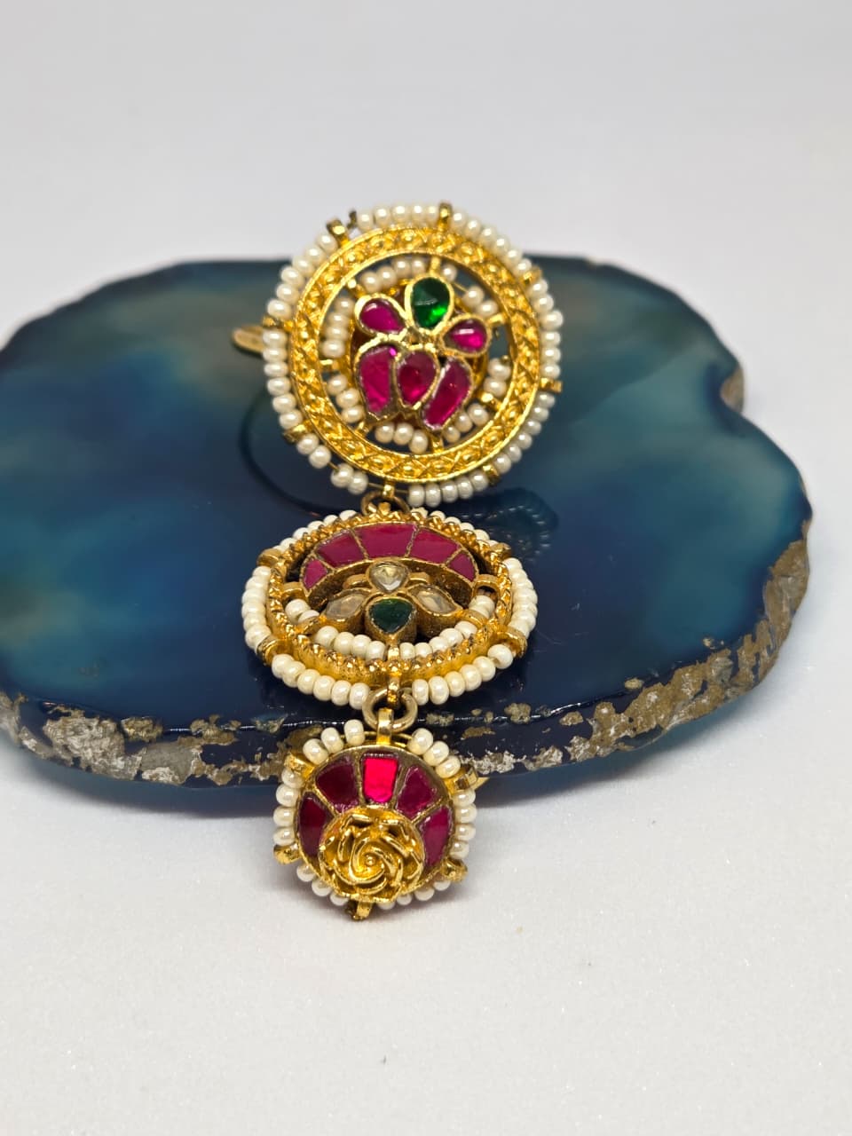 Semi Precious Stone Studded Kundan Layered Ring