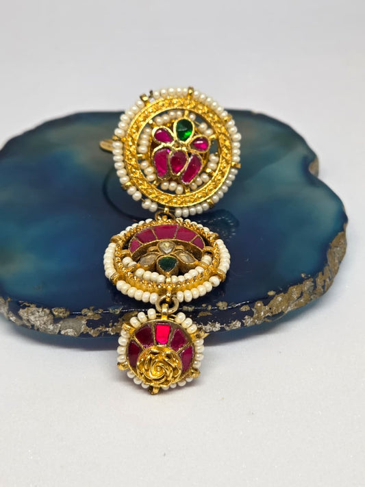 Semi Precious Stone Studded Kundan Layered Ring