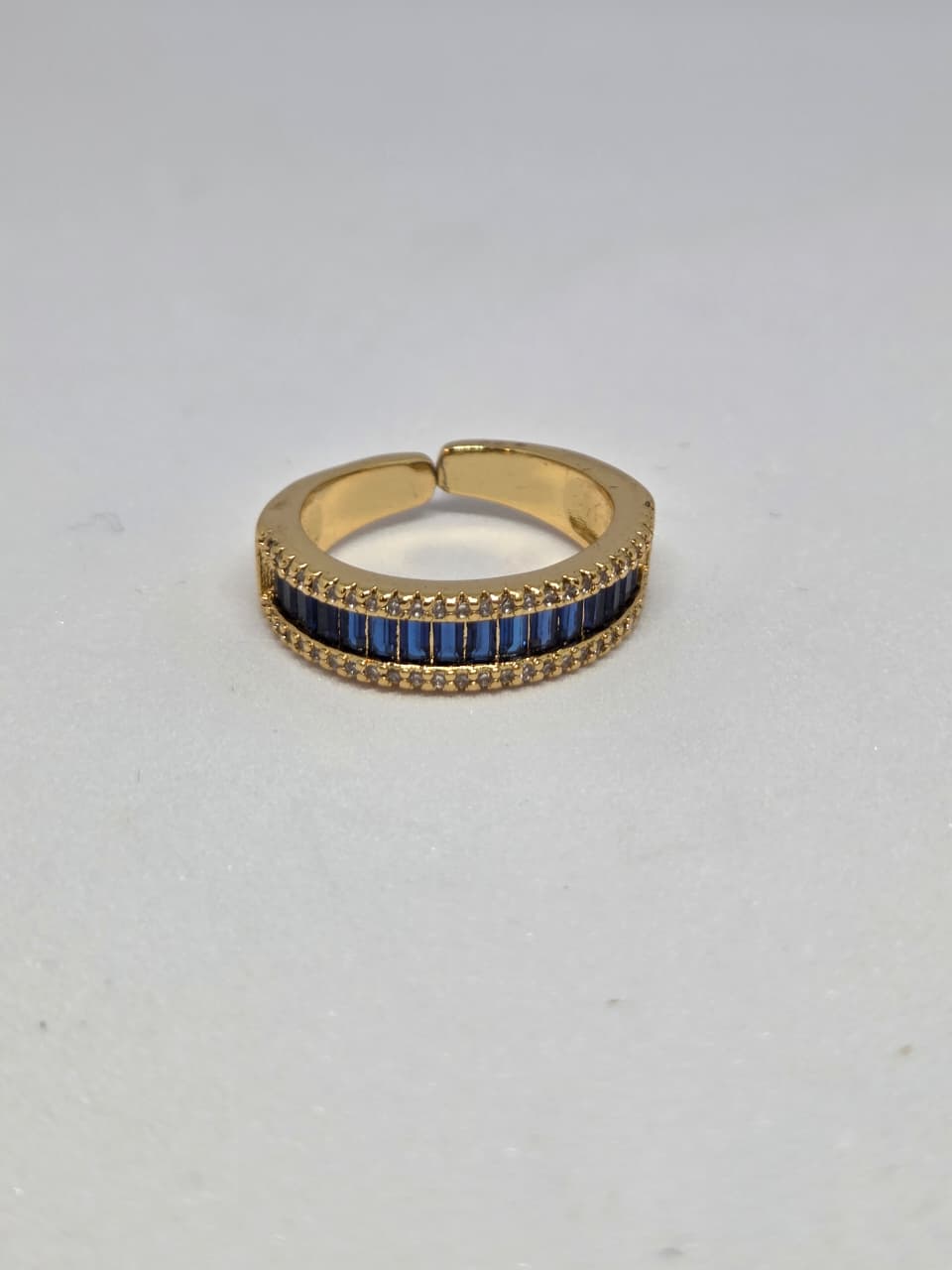 Gold Finish Zircon Studded Ring with Baguette Stones