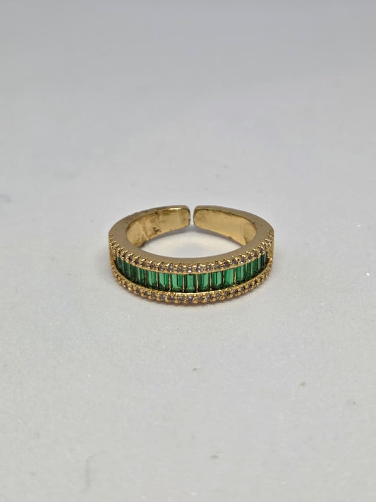 Gold Finish Zircon Studded Ring with Baguette Stones