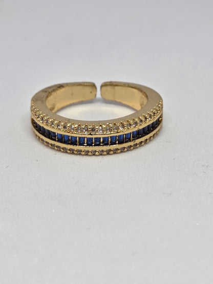 Gold Finish Zircon Studded Ring with Baguette Stones