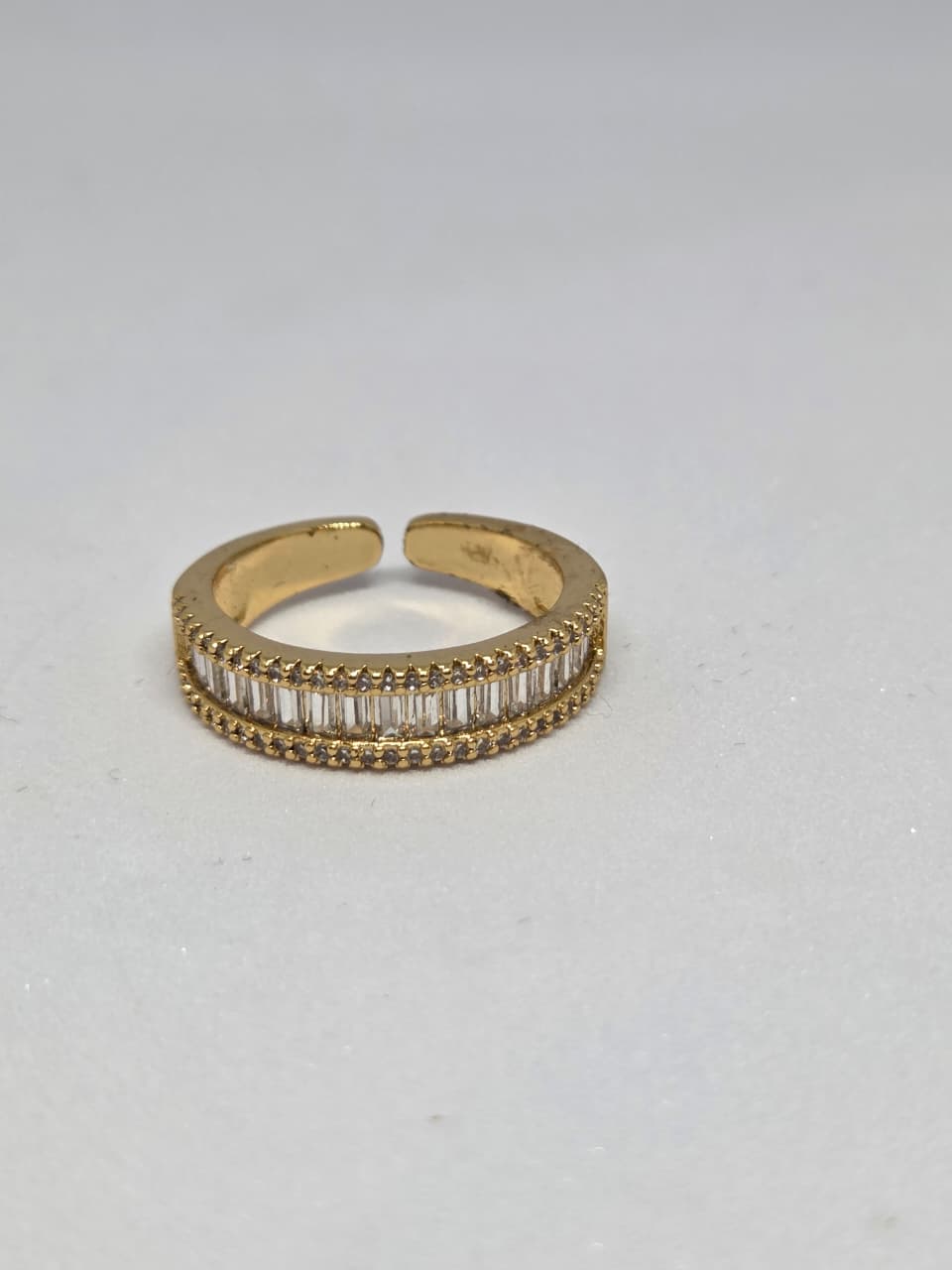 Gold Finish Zircon Studded Ring with Baguette Stones