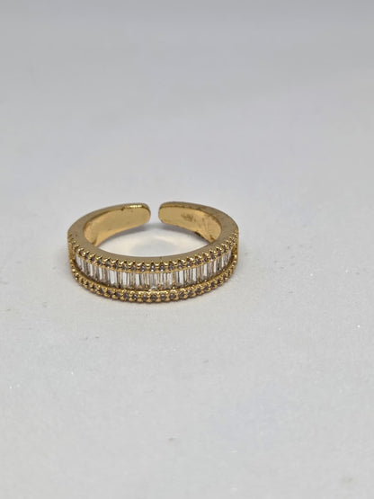 Gold Finish Zircon Studded Ring with Baguette Stones
