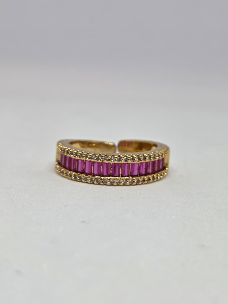 Gold Finish Zircon Studded Ring with Baguette Stones