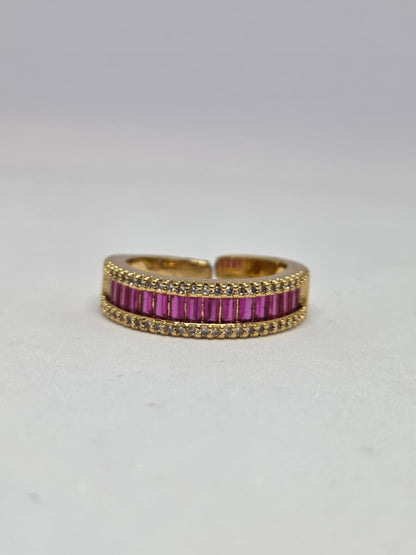 Gold Finish Zircon Studded Ring with Baguette Stones