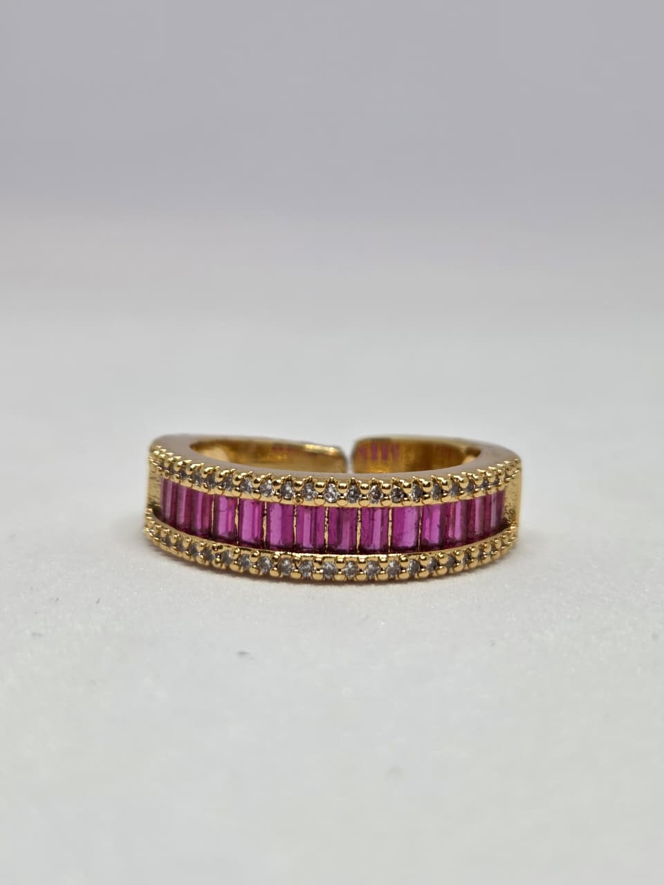 Gold Finish Zircon Studded Ring with Baguette Stones