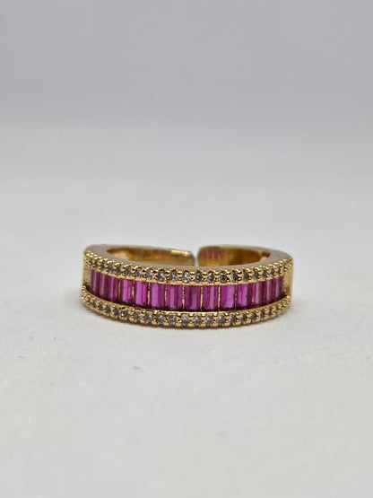 Gold Finish Zircon Studded Ring with Baguette Stones