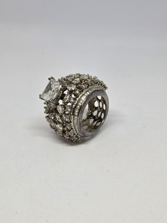 White Finish Zircon Classic Statement Ring