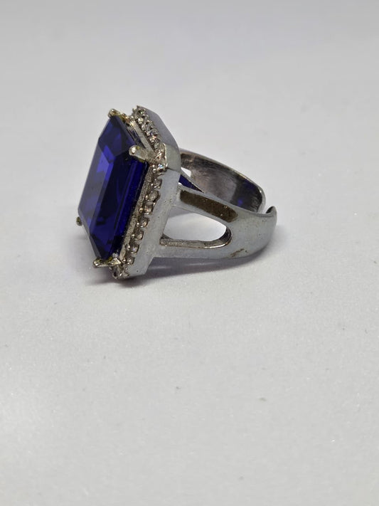 Blue Doublet Crystal Ring with Faux Diamond Accents