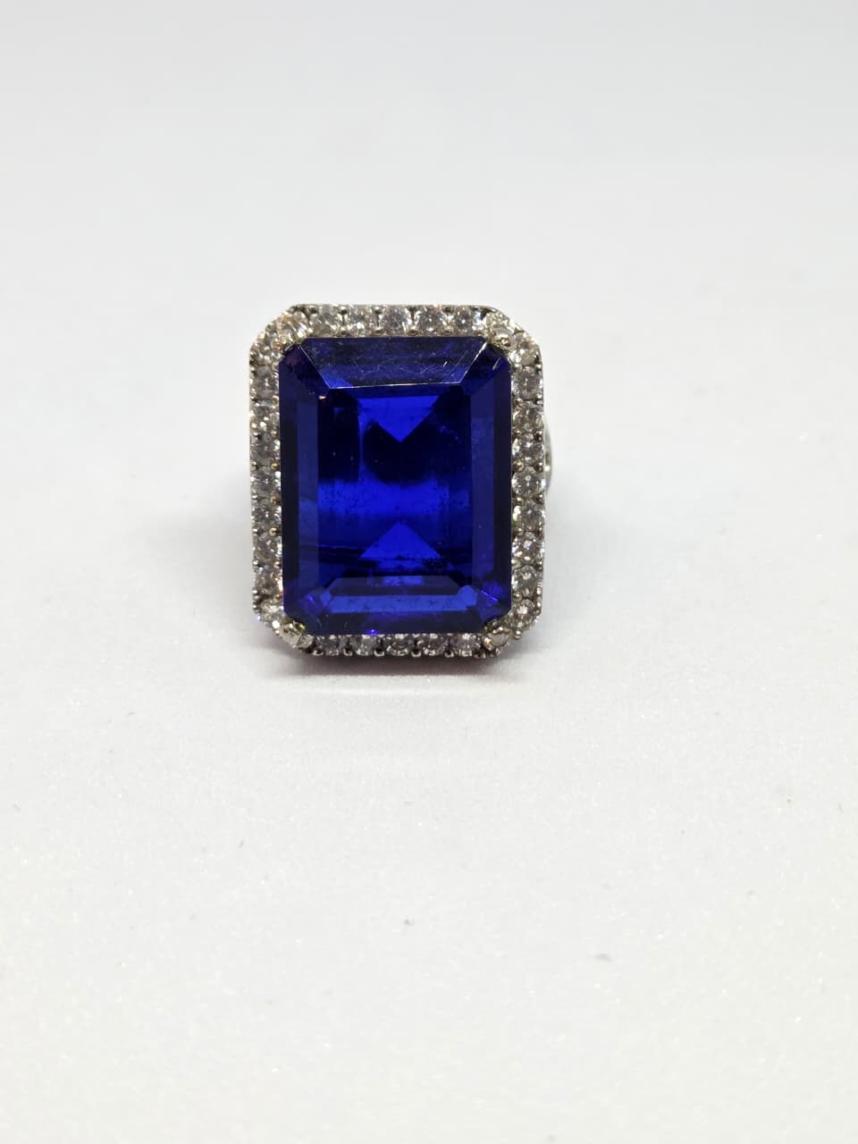 Blue Doublet Crystal Ring with Faux Diamond Accents