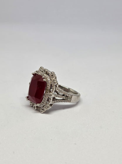 Red Center Stone and Zircon Ring