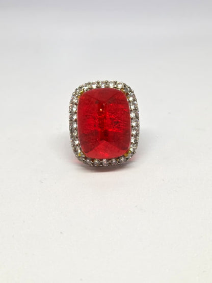 Doublet Crystal Ring with Faux Diamond Accents