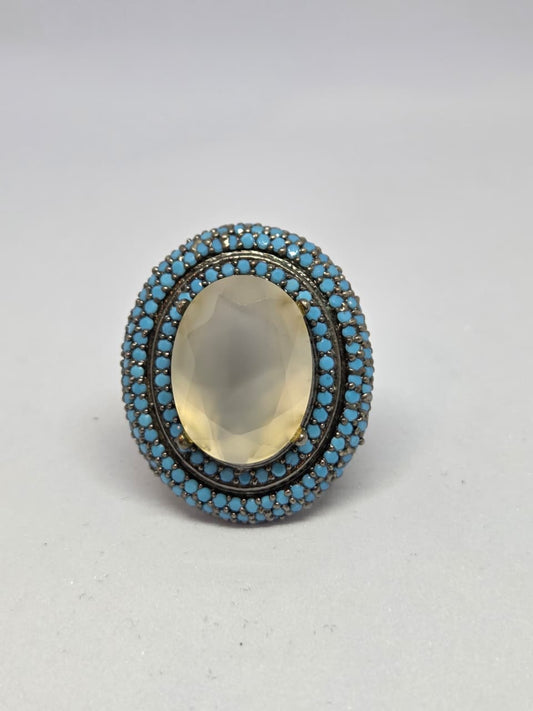 Zircon Double Halo Ring with Oval Center Stone