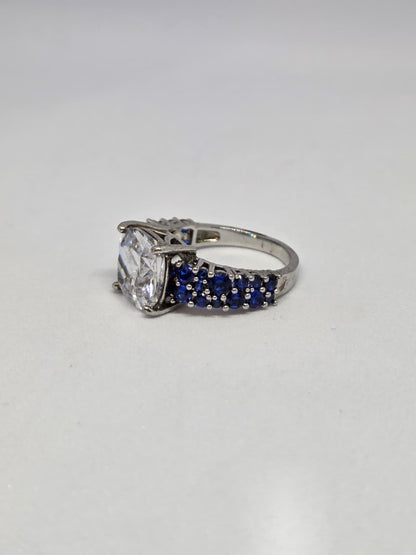 White Finish Solitaire Ring with Colored Stone Details