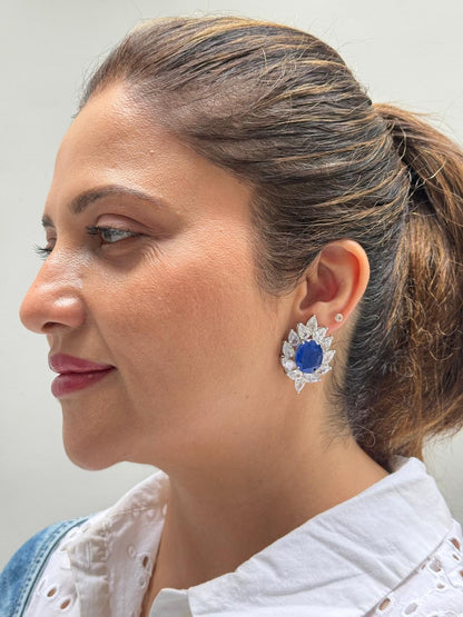 Blue Crystal Floral Zircon Studs