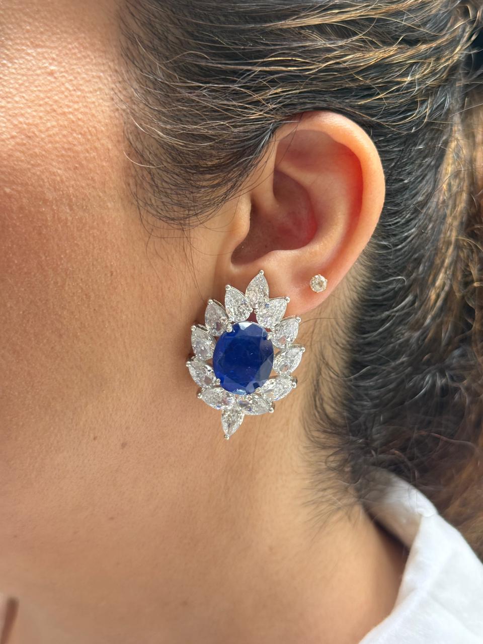 Blue Crystal Floral Zircon Studs