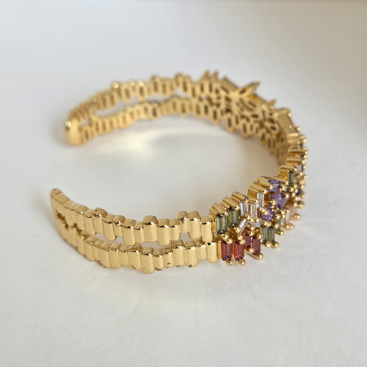 Gold Finish Multi Stone Studded Cuff Bangle