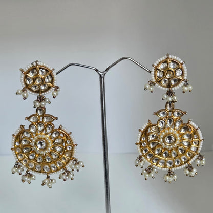 Gold Kundan Pearl Drop Earrings