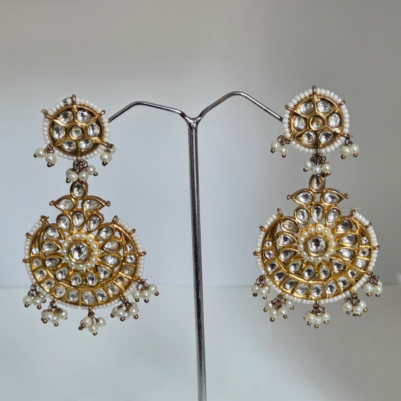 Gold Kundan Pearl Drop Earrings