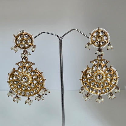 Gold Kundan Pearl Drop Earrings
