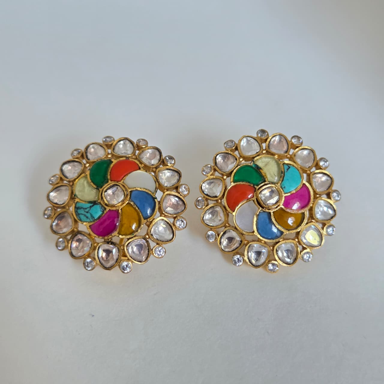 Multicolour Kundan Floral Stud Earrings