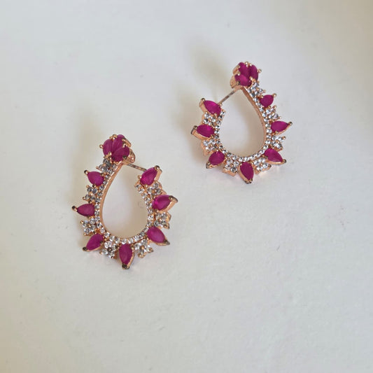 Zircon-Studded Earrings With Pink Stones