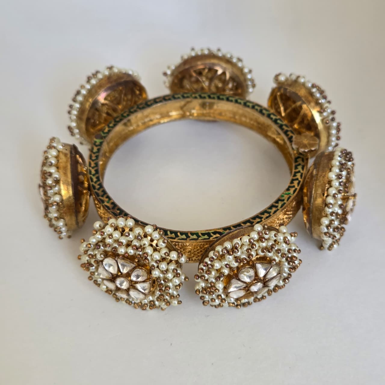 Kundan Pearl & Enamel Antique Bangle