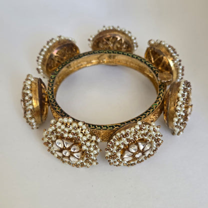 Kundan Pearl & Enamel Antique Bangle
