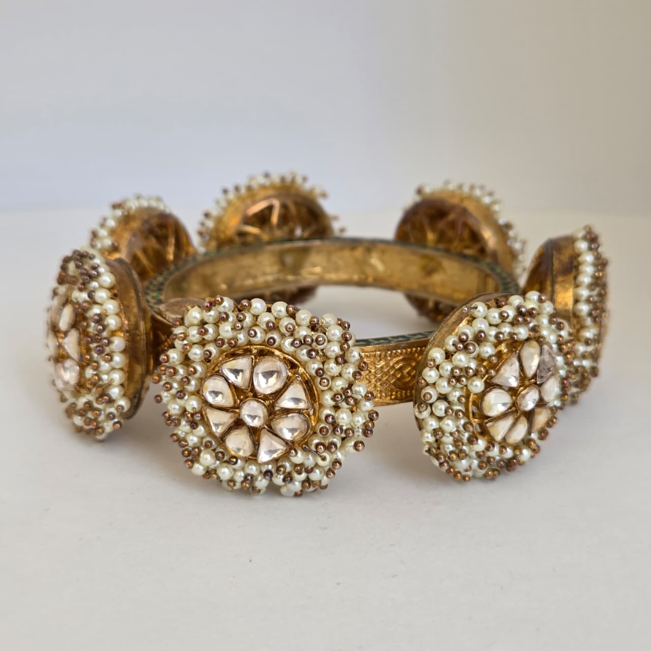 Kundan Pearl & Enamel Antique Bangle
