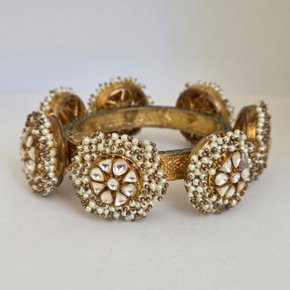 Kundan Pearl & Enamel Antique Bangle