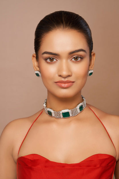 Emerald And Zircon Studded Exclusive Choker Set