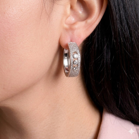 Zircon Studded Hoops in White Finish