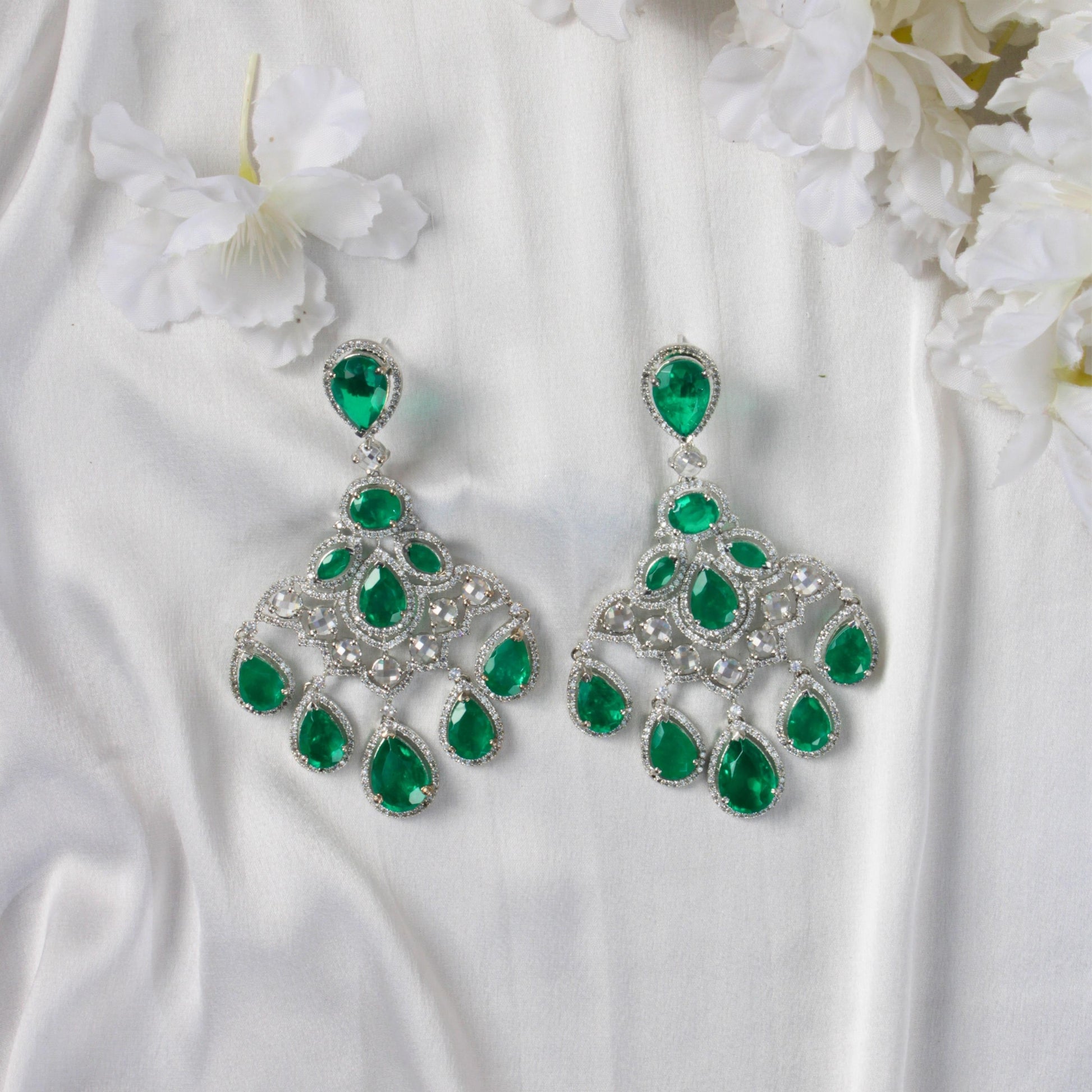 White Finish Green Doublet Earrings with ZirconStudio6Jewels