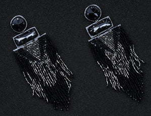 Black Beaded Tassel Boho Earrings