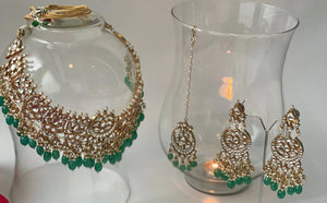 Pacchi Kundan Necklace Set with Green BeadsStudio6Jewels