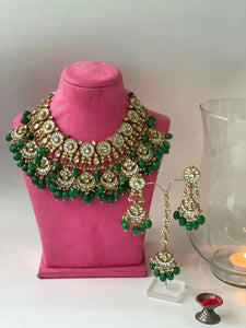 Pacchi Kundan Royal Necklace Set with Green BeadsStudio6Jewels