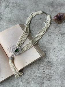 Long Pearl Classic Zircon Motif Necklace with TasselStudio6Jewels