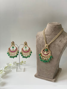Pearl Chain Kundan Necklace Set with Green BeadsStudio6Jewels