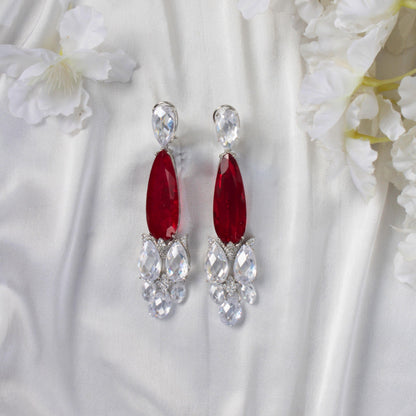 White Finish Marquise Cut Doublet Crystal and Zircon Earrings