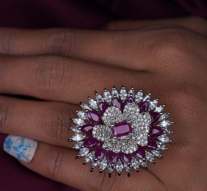 Zircon Floral Motif Ring with Pink StonesStudio6Jewels