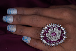Zircon Floral Motif Ring with Pink StonesStudio6Jewels