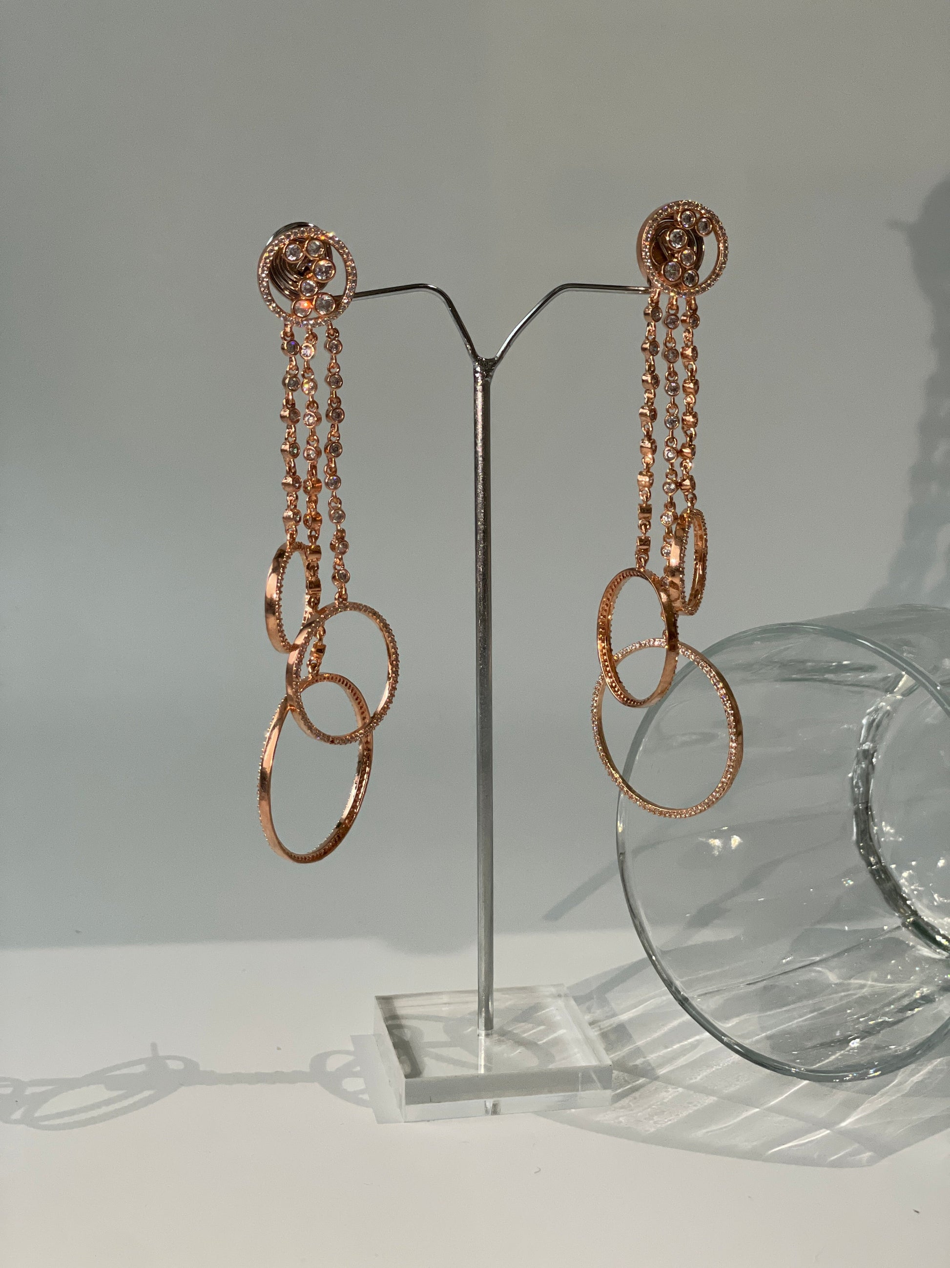 Rose Gold Finish Zircon Studded Contemporary EarringsStudio6Jewels