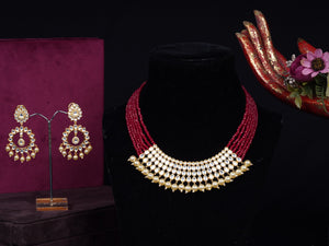 Red Beads Kundan Necklace SetStudio6Jewels