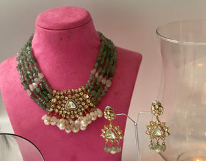 Pastel Pink Tumbled Stone Kundan Necklace SetStudio6Jewels