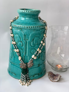 Long Pearl and Beaded Tassel Necklace with Studded Butterfly MotifStudio6Jewels
