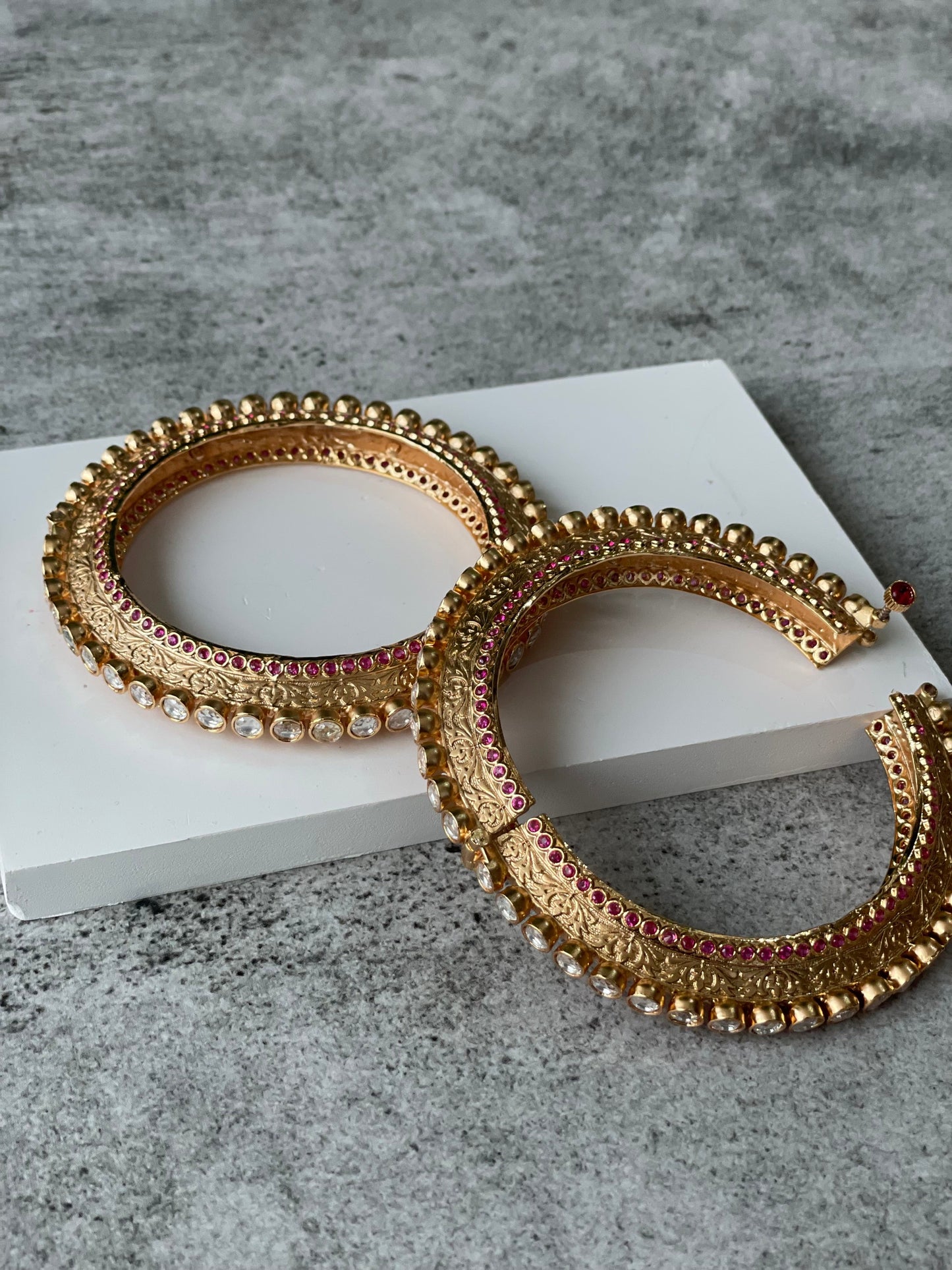 Temple Bangle Set with Kundan and Red StonesStudio6Jewels