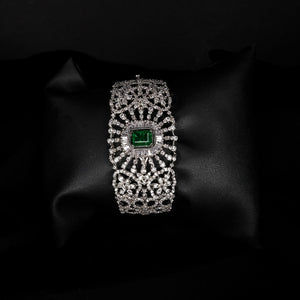 Openable Broad Bracelet With Zircon and Central Synthetic EmeraldStudio6Jewels